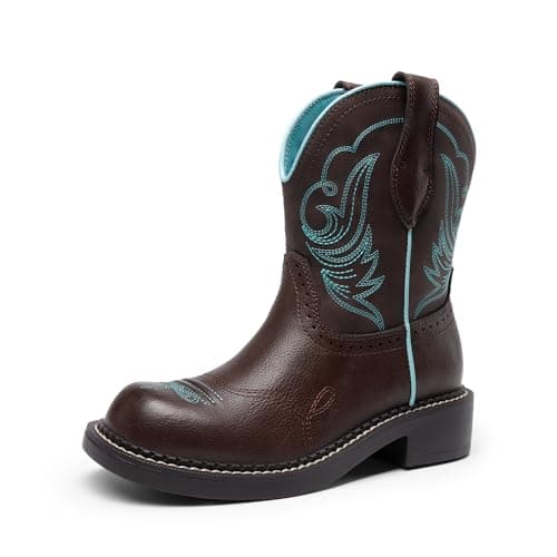 DREAM PAIRS Cowboy Cowgirl Boots for Women, Round Toe Embroidered Mid Calf Western Boots for Work, Country Concerts, Rodeos, Casual Outings,Size 6,Brown,DWUMMB2509 - Image 1