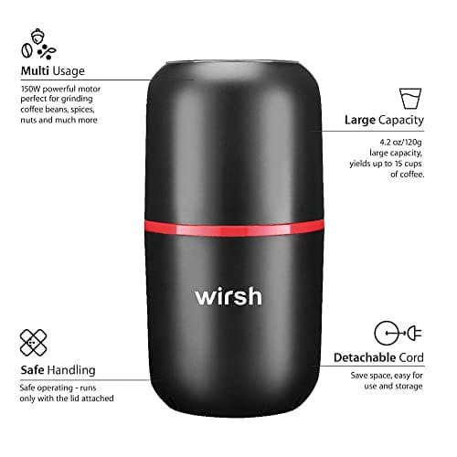 Wirsh Coffee Grinder-Electric Coffee Grinder with Stainless Steel Blades, Coffee and Spice Grinder with Powerful Motor and 4.2oz. Large Capacity for Coffee Beans,Herbs,Spices, Peanuts,Grains and More - Thumbnail 4