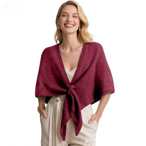 cysiyu Ponchos for women, Pashmina womens shawl, Knitted shawls and wraps cardigan cape wool, Solid color scarf, Daily wear (Burgundy) - Image 1