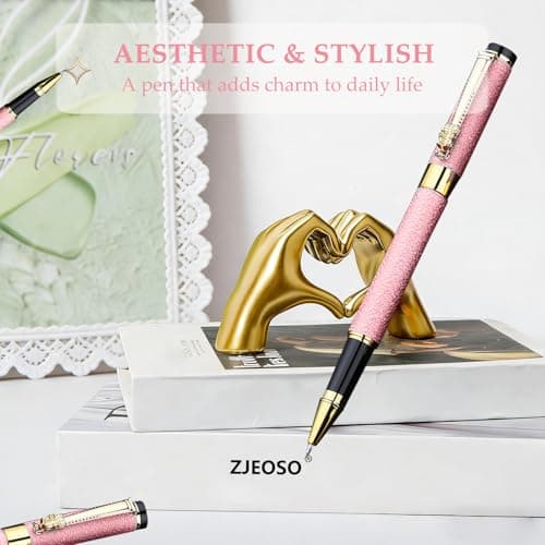 ZJEOSO Luxury Pen,Best Luxury Ball Pen Gift Set for Women,Black Ink Fancy Pen Refillable for Executive Office,Professional,pretty pens,cool pens,Nice cute Designer Pen(Pink) - Thumbnail 6