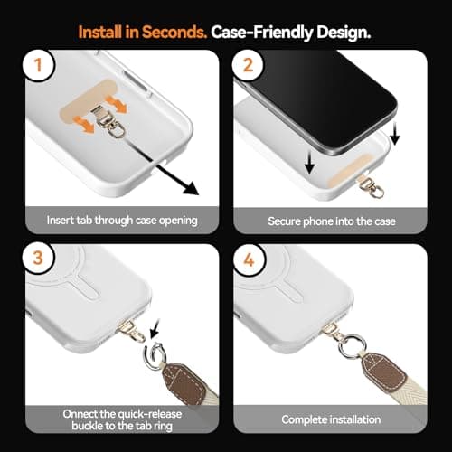 PEAKZOOC Phone Lanyard Crossbody Strap with Wallet, Clip and Go Design, Adjustable Phone Strap with Detachable Pouch, Wrist Strap & 360° Rotatable Metal Phone Tether,Gift for Women(Beige) - Thumbnail 6