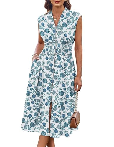GRACE KARIN Business Casual Dresses for Women 2026 Summer Flowy Boho Vacation Sundress Green Floral L - Image 1