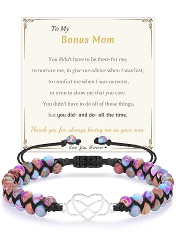 Sistble Bonus Mom Mothers Day Gifts, Heart Bracelets for Women To My Bonus Mom Bracelet from Daughter Birthday Gift Ideas Thanksgiving Mothers Day Gifts Handmade Natural Stones Jewelry - Image 1