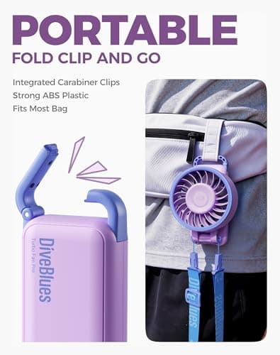Diveblues Portable Turbo Fan, 7.4m/s High Speed Handheld Fan, 180° Foldable 4-in-1 Personal Neck Fan with Carabiner Clip, 100 Speed Stepless Control, USB-C Rechargeable for Travel, Makeup Hot Flashes - Thumbnail 3