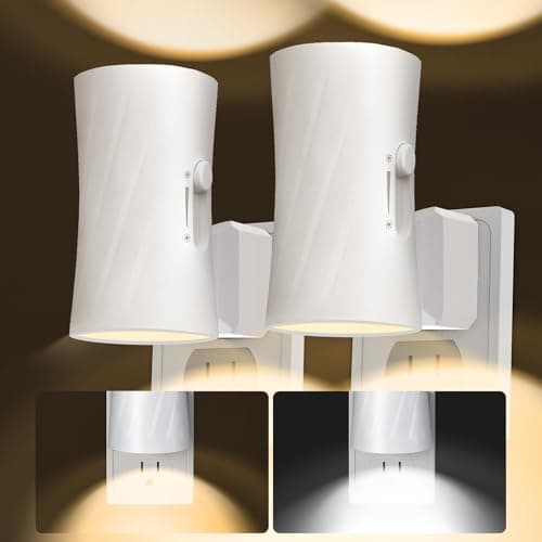 Led Night Lights Plug into Wall, 3000K/5000K Switchable, 2 Pack, Plug in Night Light, 0-100LM Dimmable Night Light, Modern Nightlights, Dusk To Dawn Sensor for Bedroom Bathroom Kitchen Stairs - Image 1
