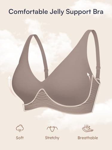 S-L Deep-V Jelly Bras for Women Seamless Wireless Bralette with Support, Comfortable Padded T-Shirt Bra No Underwire Grey - Thumbnail 5