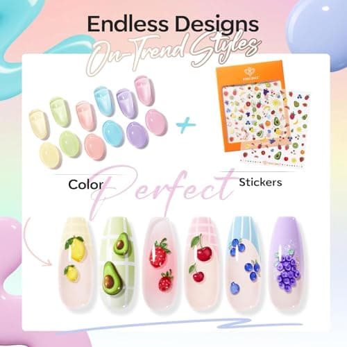 modelones Pastel Gel Nail Polish Set, Hema Free Macaron Gel Polish Set Light Pink Pastel Yellow Purple Baby Blue Green 6 Colors 2026 Spring Easter Nails with Fruit Theme Stickers LED Mani Gift - Thumbnail 2