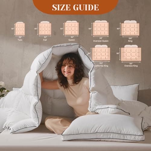 Richtry Goose Feather Down Fiber Comforter Queen Size, Fluffy Cotton Quilted White Duvet Insert, Ultra-Soft, Breathable, Luxury Bedding Comforter All Season Medium Warmth with Corner Tabs, 90x 90Inch - Thumbnail 2