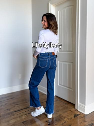 Sidefeel Women's Wide Leg Jeans High Waisted Stretchy Jeans Trendy Button Fly Raw Hem Straight Leg Denim Pants Blue Size 6 - Thumbnail 6