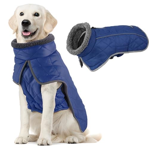 Fragralley Dog Coat Large, Waterproof Dog Jacket with Warm Fleece Lining, Adjustable Reflective Dogs Winter Coat, Turtleneck Pet Coats for Cold Weather (Blue XXL) - Image 1