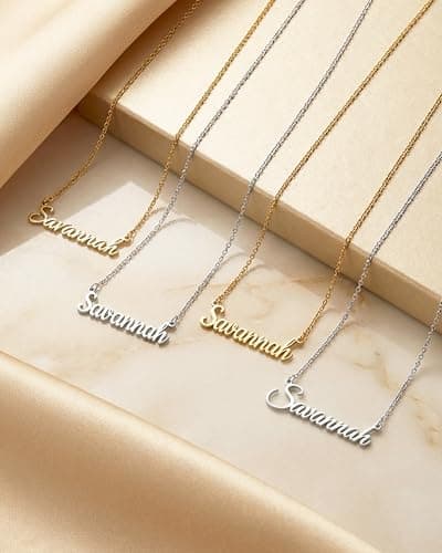 bccpnl Personalized Name Necklace — 18K Gold Plated Nameplate, 14 Fonts, Includes Custom Icon, Gift for Girl/Women (Birthday, Mother’s Day). - Thumbnail 5