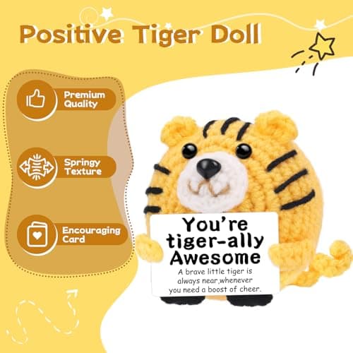 DAFURIET Birthday Valentine Gifts for Women Men: Mini Funny Positive Tiger Crochet Animal Gift for Coworkers, Boss, Dad, Teacher, Friend - Desk Home Decor & Emotional Inspirational Support - Thumbnail 3
