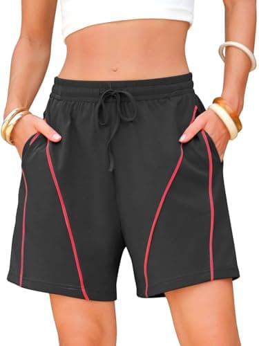 EXLURA Womens Cotton High Waisted Sweat Shorts Summer Athletic Workout Shorts with Pockets Drawstring Lounge Running Short Black - Image 1