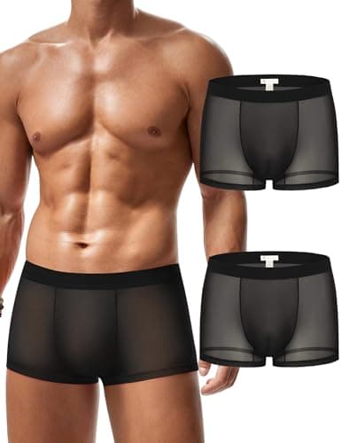 Avidlove Mens Underwear Trunk Breathable Mesh Boxer Briefs Sexy Lingerie Boxer Shorts for Men Black 2 Pcs XXL - Image 1