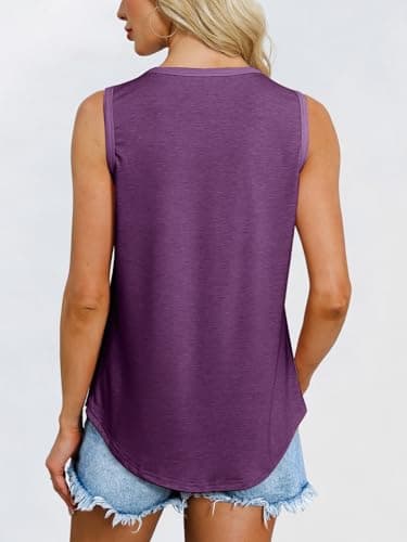 GKBK Womens Tank Tops High Neck Loose Fit Casual Summer Sleeveless Shirts 2026 Beach Vacation Outfit Cured Hem Dark Purple - Thumbnail 4