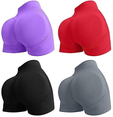 YOAKUKA Women's 4 Piece Workout Shorts Yoga Gym Seamless Scrunch High Waist Pants Athletic Control Ruched Shorts - Image 1