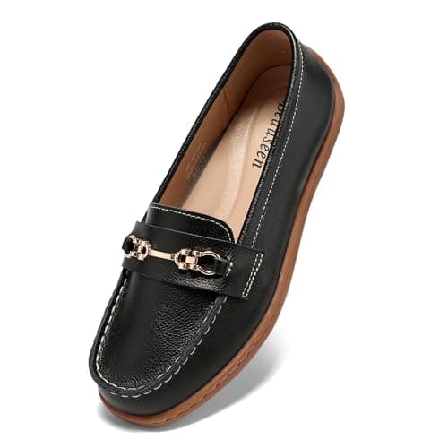 BEAUSEEN Women's Slip-ons Penny Loafer with Comfortable Lightweight Metal Chain Shoes for Business and Casual Occasions Black,6 US - Image 1