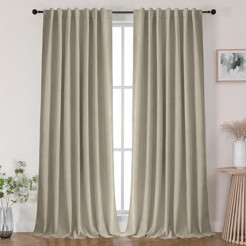 Joydeco Black Out Curtains 72 Inch Long - 100% Blackout Living Room Curtain 2 Panels, Rod Pocket & Back Tabs Thermal Insulated Window Drapes for Bedroom (Linen,52" Wx72 L)