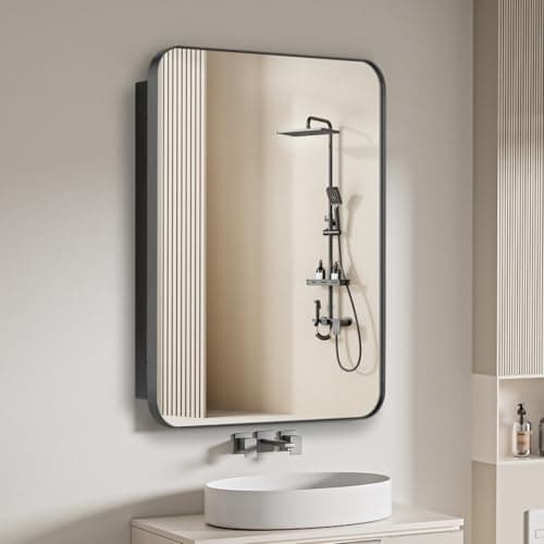 Bathroom Medicine Cabinet with 24"x36" Stainless Steel Framed Mirror,Recessed or Surface Mounted Bathroom Mirror Cabinet,Storage Cabinet for Bathrooms, Guest Rooms, Apartments, Farmhouse Decor - Image 1