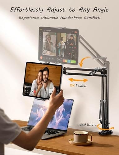 LISEN Tablet Stand iPad Stand for Desk Mount [Ultra Sturdy 2 Clamps] iPad Holder for Tablet Holder Mount Desk Accessories for Men fits iPhone Kindle 4-13" Device Valenties Day Gifts for Women (Black) - Thumbnail 4