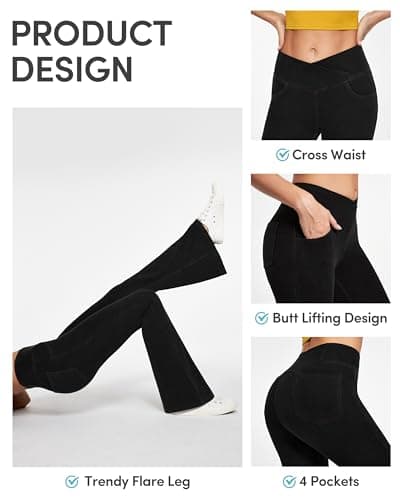 IUGA Black Jeans for Women High Waist Stretchy Flare Pants Bell Bottom Jeans Pull On Wide Leg Sweatpant Jean Flare Leggings(Black, Small) - Thumbnail 4