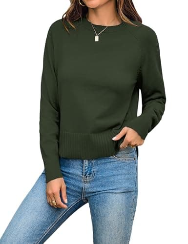 Totatuit Woman Green Christmas Cropped Mock Neck Sweater Classic Lightweight Ribbed Knit Loose Jumper Tops with Split Hem Olive Green XX-Large - Image 1