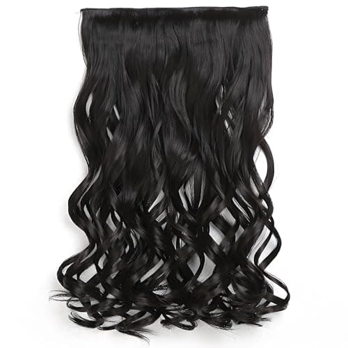 5 Clip in Hair Extensions Synthetic Thick Curly Wavy Hairpieces for Women 18 Inch Natural Looking 3/4 Full Head Clip on Hair Extensions Black Brown - Image 1