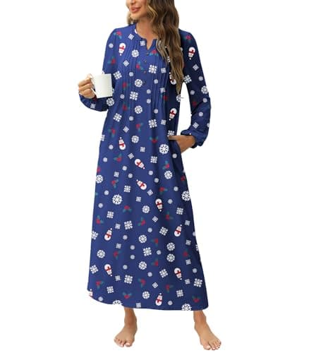 ETOSELL Womens Long Sleeve Nightgowns Soft Ladies Sleep Shirts V Neck Full Length Night Shirts Sleepwear with Pockets - Image 1