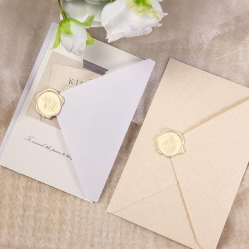 Pilloze 50 Pcs Ivory White Rose Style Wax Seal Stickers, Self Adhesive Wax Seal for Wedding Invitation, Easy Use Good Adhesion, Ivory White Rose Envelope Stickers Perfect for Invitation - Thumbnail 3
