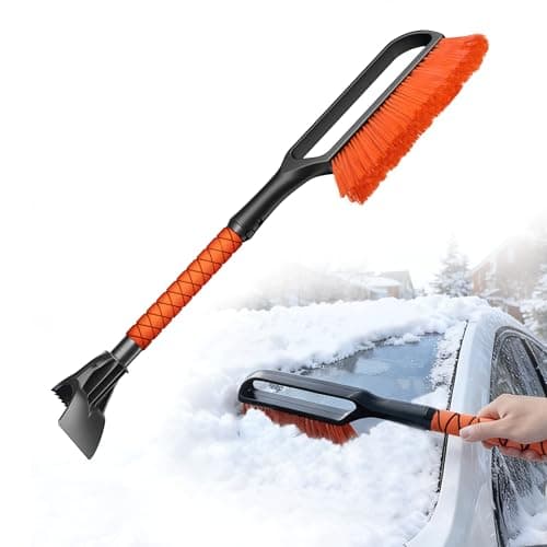 AMADAW 27" 2-in-1 Snow Brush and Ice Scrapers for Car Windshield [Military-Grade Rugged Durability] Removable for Easy Storage, Suitable for Sedans, SUVs and Trucks（Orange）