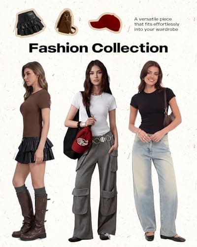 NexiEpoch 5 Pack T Shirts for Women - Crew Neck Short Sleeve Crop Tops Plain Casual Basic Tees Fitted Clothes Cute Y2K Outfit - Thumbnail 4