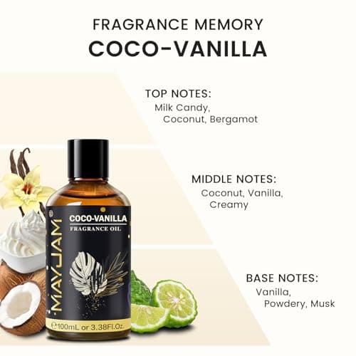Coco-Vanilla Fragrance Oil Essential Oil, MAYJAM 3.38FL.OZ Coco-Vanilla Oil for Diffusers for Home, Long Lasting Scented Oils for Soap Candle Making - 100ML - Thumbnail 4