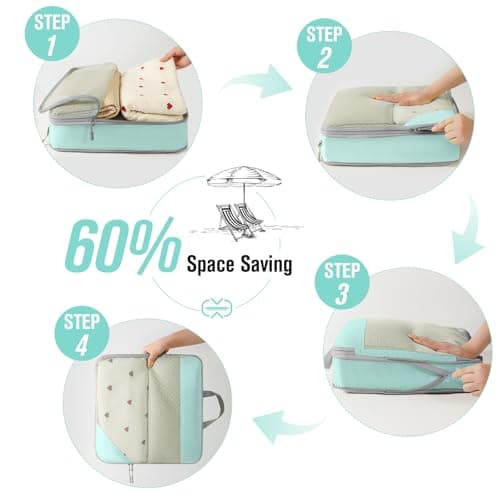 WOOMADA Compression Packing Cubes for Suitcases Travel Essentials 6 Set Rectangle Mesh Expandable Travel Bags Organizer for Luggage(Blue) - Thumbnail 3