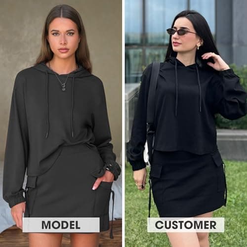 EXLURA Women Two Piece Set Cotton Sweatsuit Travel Airport Outfits 2026 Tracksuit Hooded Sweatshirt Cargo Skort Skirt Pockets - Thumbnail 4
