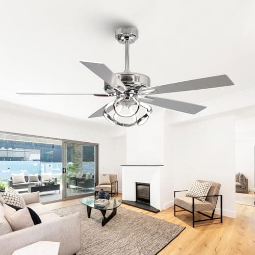 Vaczon 52 Inch Silver Ceiling Fans with Lights and Remote, Modern Creative Chandelier Ceiling Fan, 3CCT Dimmable LED, Reversible 6 Speeds, Quiet, Indoor Decorative Fandelier for Bedroom Living Room - Image 1