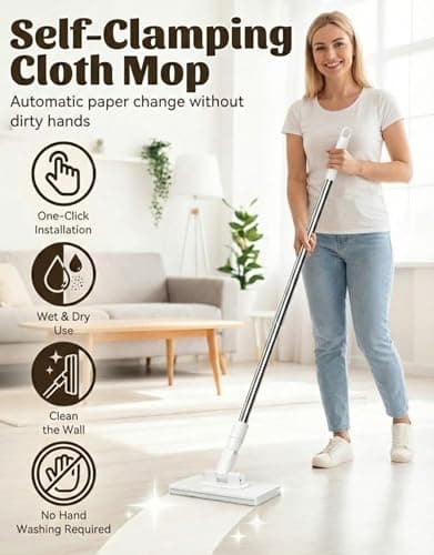 Snap Grip Mini Mop, Hands-Free Cloth Changing with 360° Rotating Head, Zero-Touch Portable Wall Mop for Floor, Tile and Mirror, Universal Pad Compatibility for Any Cloth+ Magic Cleaning Cloth*10 - Thumbnail 2