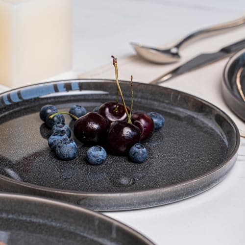 ALOFMO Stoneware Dinnerware Sets, Plates and Bowls Set for 4, 12-Piece Modern Stoneware Dinnerware – Chip Resistant, Non-Toxic, Dishwasher and Microwave Safe Tableware，Glossy Black - Thumbnail 5