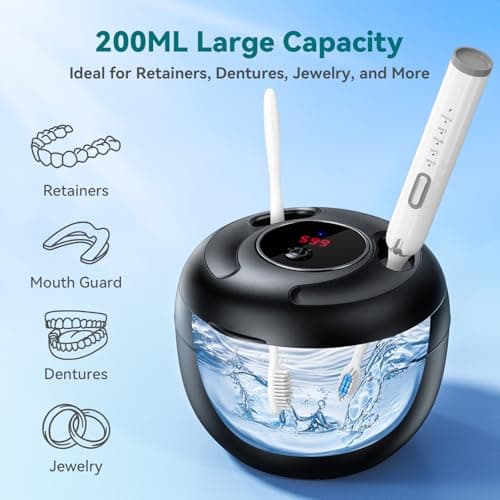 Dental Ultrasonic Retainer Cleaner Machine - 45kHz Dental Cleaning Pod with 4 Modes, Digital Timer & 200ML Capacity for Denture, Mouth Guard, Aligner, Night Guard, Braces, Toothbrush Head & Jewelry - Thumbnail 6
