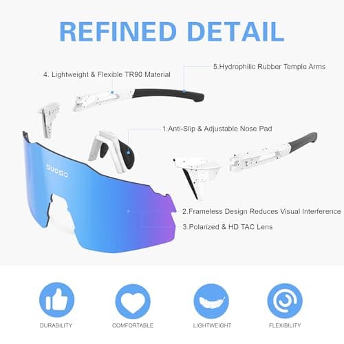 suoso Sports Cycling Sunglasses for Men: Lightweight UV Protection Polarized Sun Glasses for Youth Baseball Softball Running - Thumbnail 5