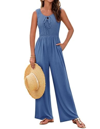 GRACE KARIN Business Casual Outfits for Women Loose Fit Jumpsuit Backless Outfits for Women Blue L - Image 1
