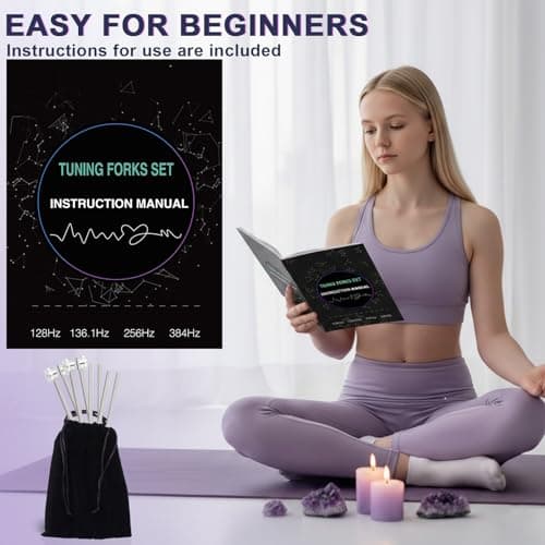 Tuning Forks for Healing Set – 128Hz 136.1Hz 256Hz 384Hz Weighted & Unweighted Sound Healing Tuning Forks for Chakra Balancing, Meditation, Yoga & Relaxation with Activator, Gem Feet & Storage Pouch - Thumbnail 6