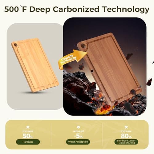 Bamboo Cutting Board for Kitchen, 3-Piece Set with Juice Grooves, Side Handles & Non-Slip Mats – Durable Bamboo Chopping Board for Meat, Vegetables and Fruits - Thumbnail 3