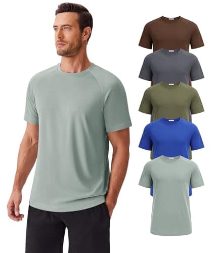 PINSPARK Tee Shirts Mens Quick Dry Athletic Shirts Plain T Shirts for Men 5 Pack Gym Workout Shirt Polyester Running T-Shirts - Image 1