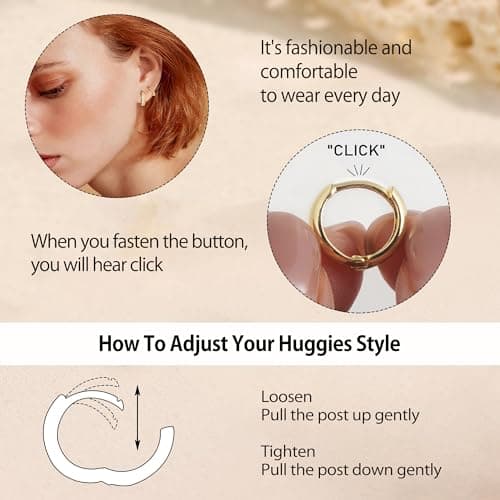 Turandoss Gold Hoop Earrings Set for Women Teen Girls Kids - 14K Gold Plated Beaded Hoops Hypoallergenic Huggie Earrings, Dainty Hoop Earring Set for Multiple Piercing - Thumbnail 6