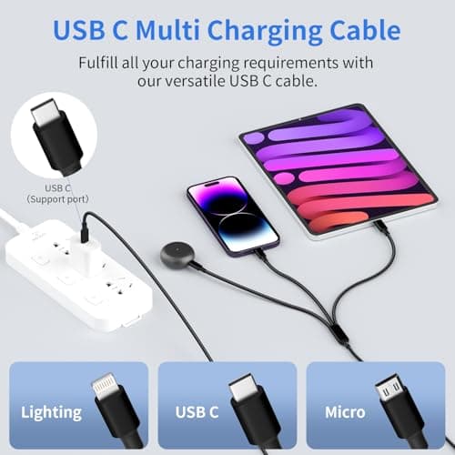 Travel Essentials,Dual Type-C 3 in 1 Multi Charging Cable, 4 FT Universal Charging Cables for All Devices, 2 USB-C/Lightning/Micro USB Port, Compatible with iPhone 17 16/15 Series/Phone/Tablet, Black - Thumbnail 6