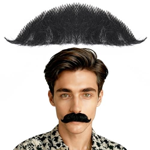 Fake Mustache and Fake Beard Natural Realistic 100% Human Hair Hand Tied Goatee False Beards with Invisible Lace, Costume Facial Hair for Men Cosplay, Halloween, Drama, and Funny Party - Image 1