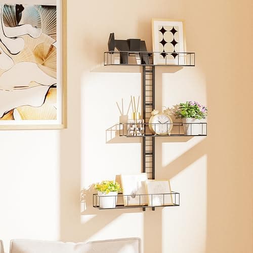 BeardBullet Adjustable Fire Escape Wall Shelf, Modern Style New York Vertical Ladder Shelf, Metal Decorative Trinket Display Floating Shelf for Bedroom, Living Room & Home Decor (3-Tier) - Image 1