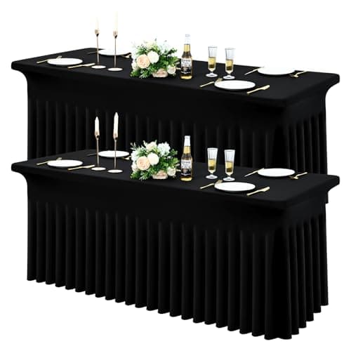 Moosfor Spandex Fitted 6FT Rectangle Tablecloth 2 Pack, Elastic Stretch Wrinkle Resistant Table Skirt, Washable Reusable Table Cover for Wedding, Banquet, Party, Events (Black, 72Lx30Wx30H Inch) - Image 1