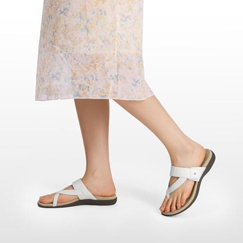 Rihero Orthopedic Sandals for Women Arch Support Flip Flops Comfortable Dressy Thong White Flat Sandals for Summer Beach Vacation Size 6.5 - Thumbnail 2