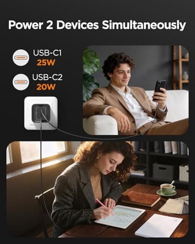 wegear 45W USB C Charger, 2 Port GaN Fast Charging with PPS, Foldable Wall Charger Block for iPhone 17/16/15, iPad, Galaxy S25/S24, Pixel 10/9 (Black) - Thumbnail 3